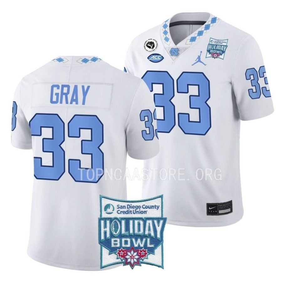 unc tar heels cedric gray white 2022 holiday bowl limited football jersey scaled