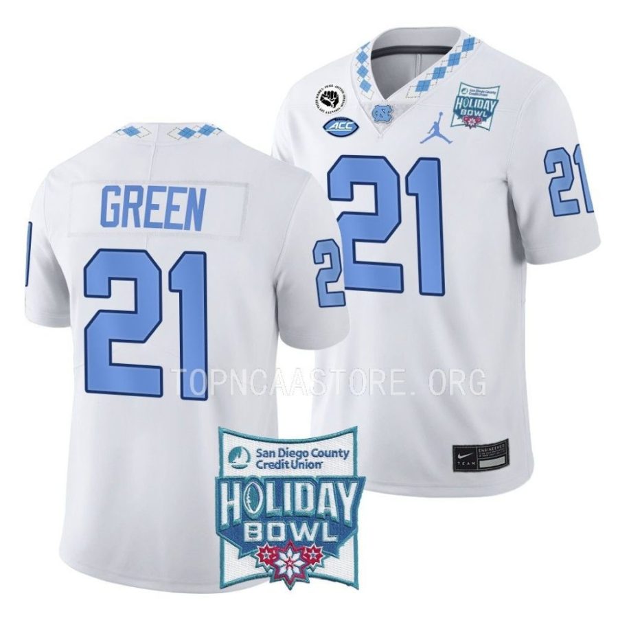 unc tar heels elijah green white 2022 holiday bowl limited football jersey scaled