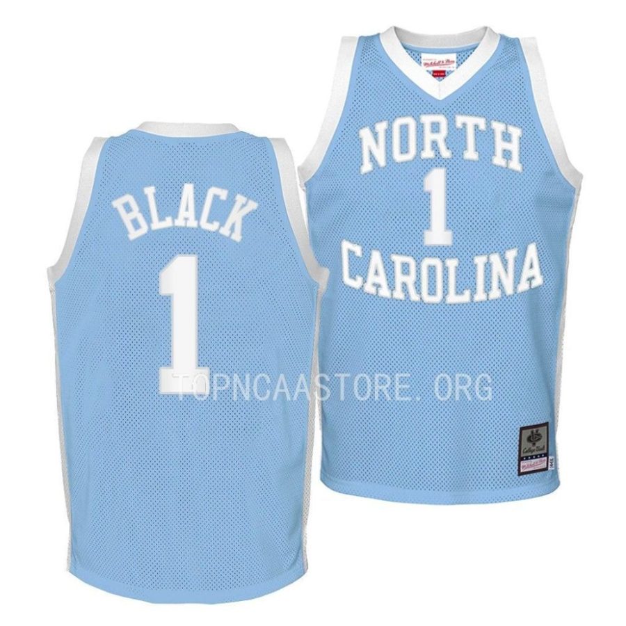 unc tar heels leaky black 2022 23 blue throwback youth jersey scaled