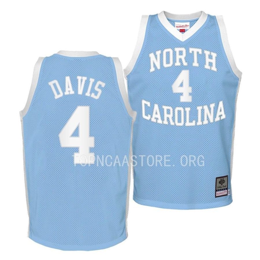 unc tar heels r.j. davis 2022 23 blue throwback youth jersey scaled