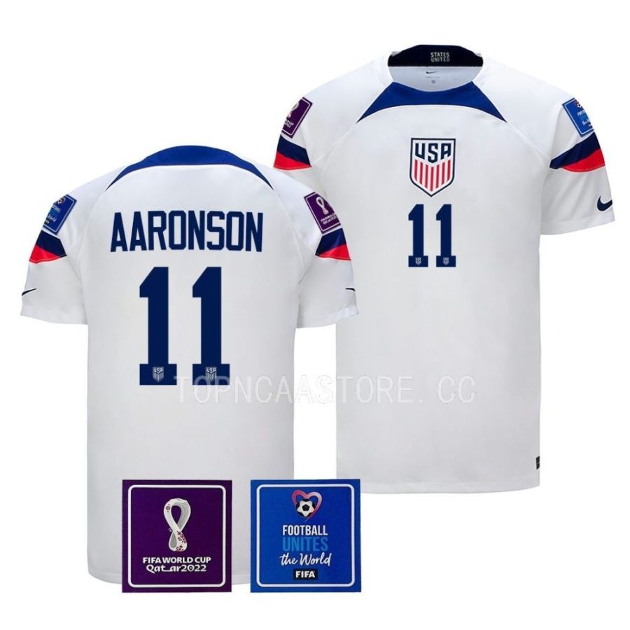 usmnt brenden aaronson white fifa world cup 2022 kit jersey scaled