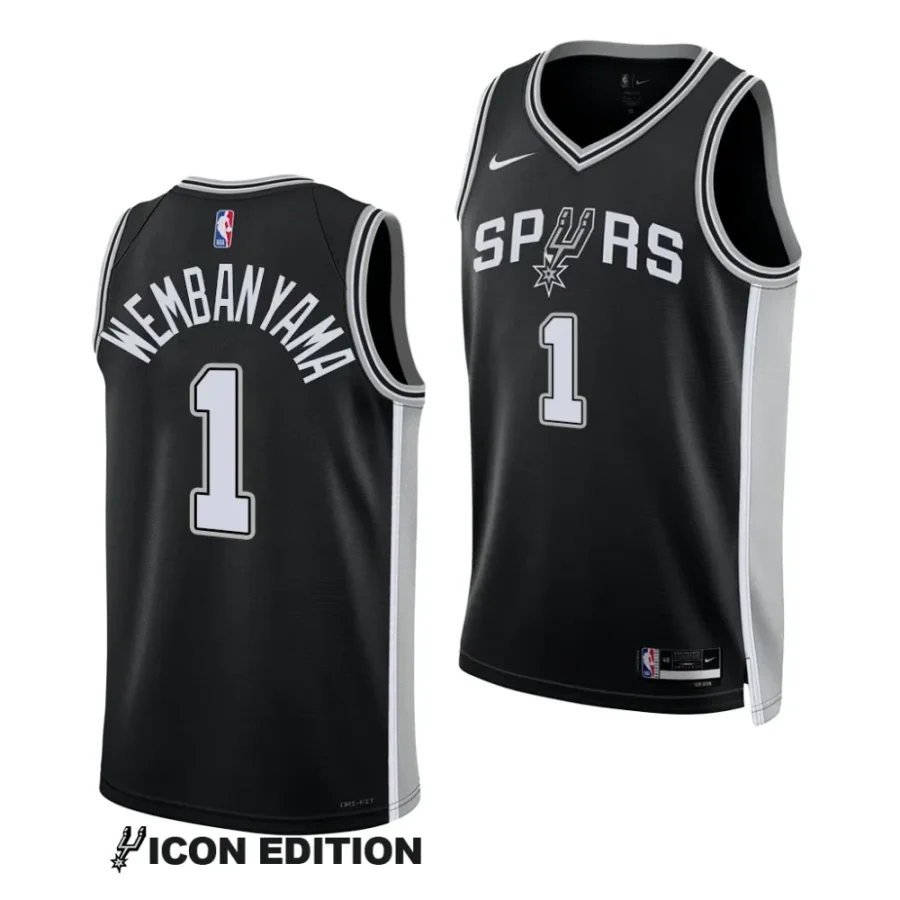 victor wembanyama spurs icon edition 2023 nba draft black jersey scaled