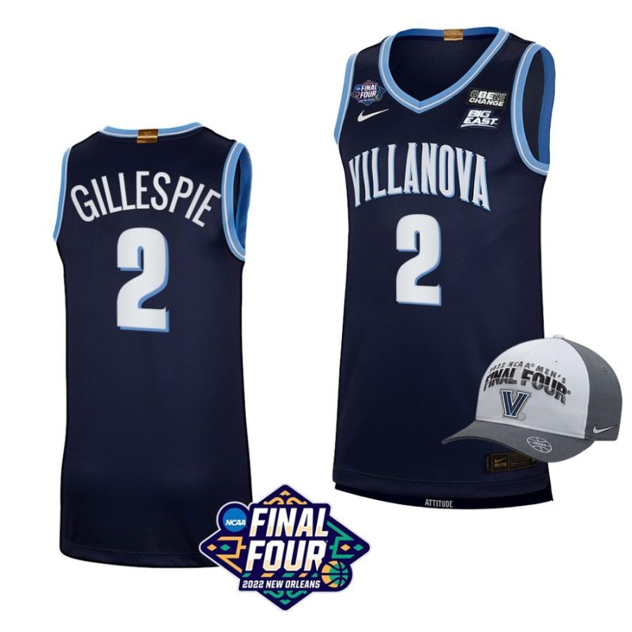 villanova wildcats collin gillespie 2022 march madness final four free hat navy jersey scaled