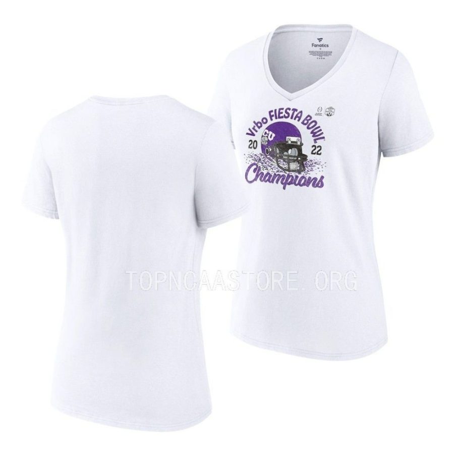 white 2022 fiesta bowl championscollege football playoff tcu horned frogs women shirt scaled