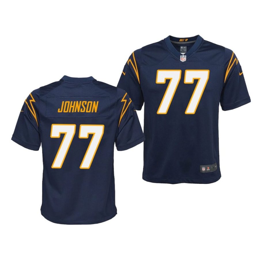 zion johnson los angeles chargers 2022 nfl draft 2nd alternate youth navy jersey scaled