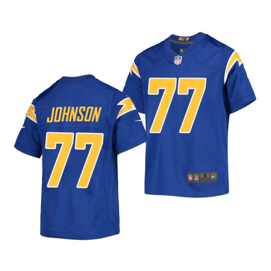 zion johnson los angeles chargers 2022 nfl draft alternate youth royal jersey scaled