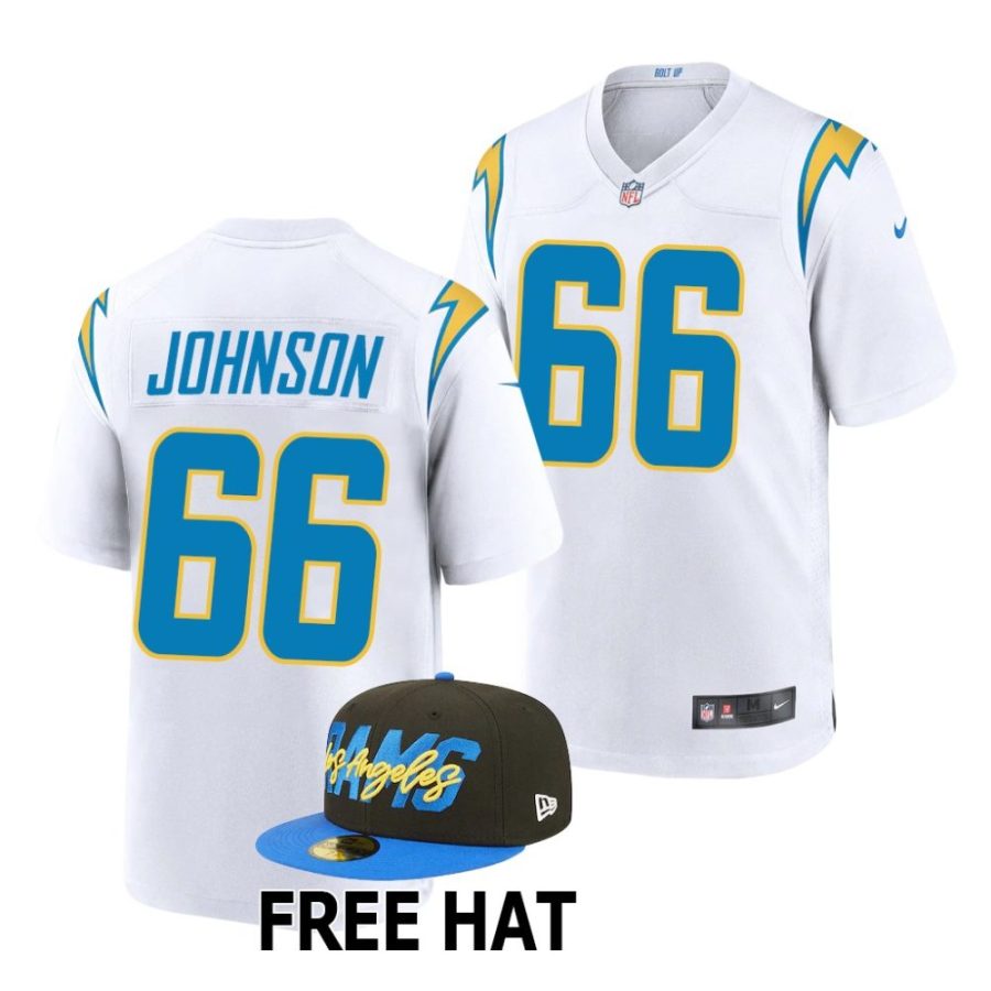 zion johnson los angeles chargers 2022 nfl draft game men white jersey scaled