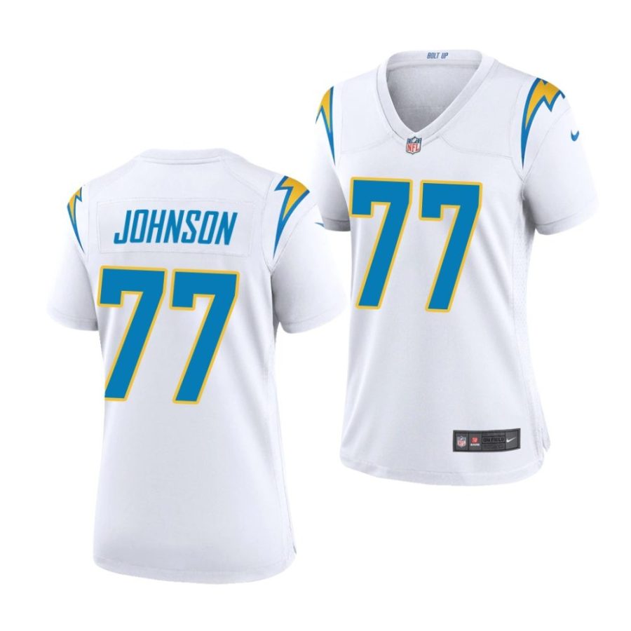 zion johnson los angeles chargers 2022 nfl draft game women white jersey scaled
