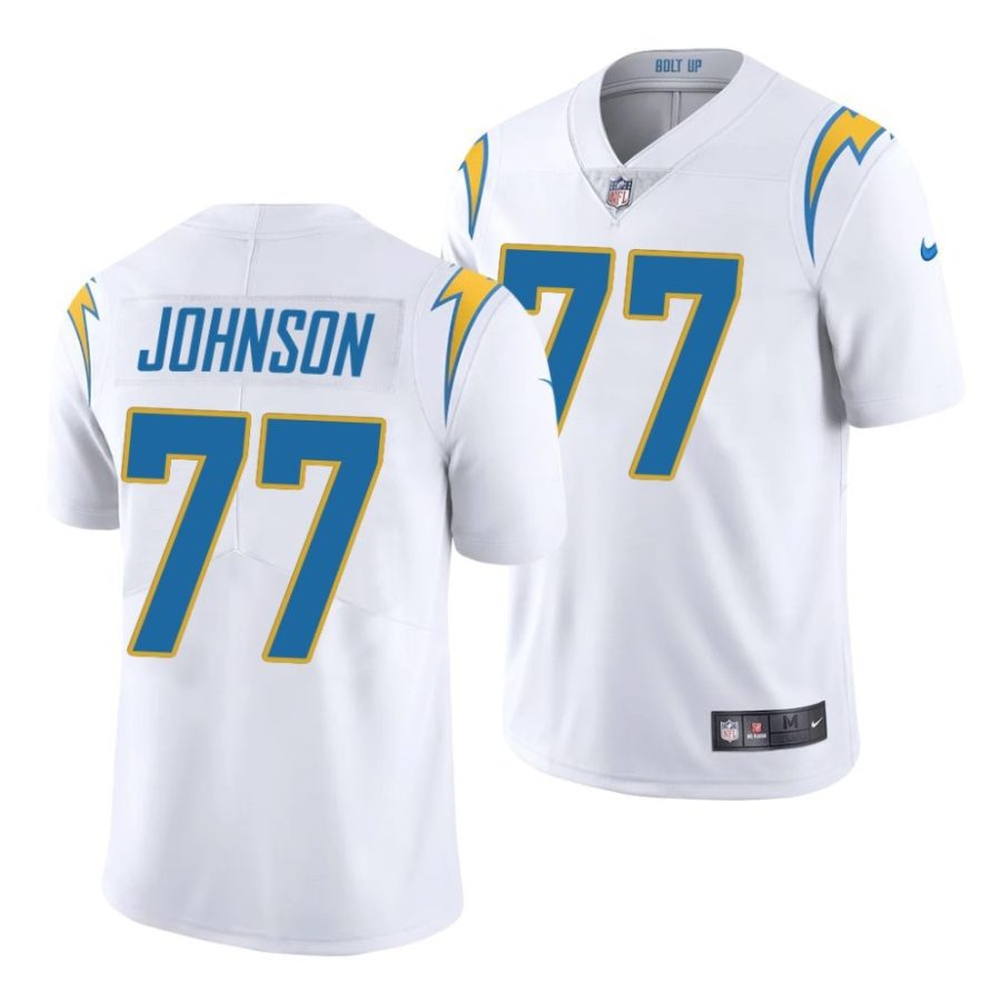 zion johnson los angeles chargers 2022 nfl draft limited men white jersey scaled