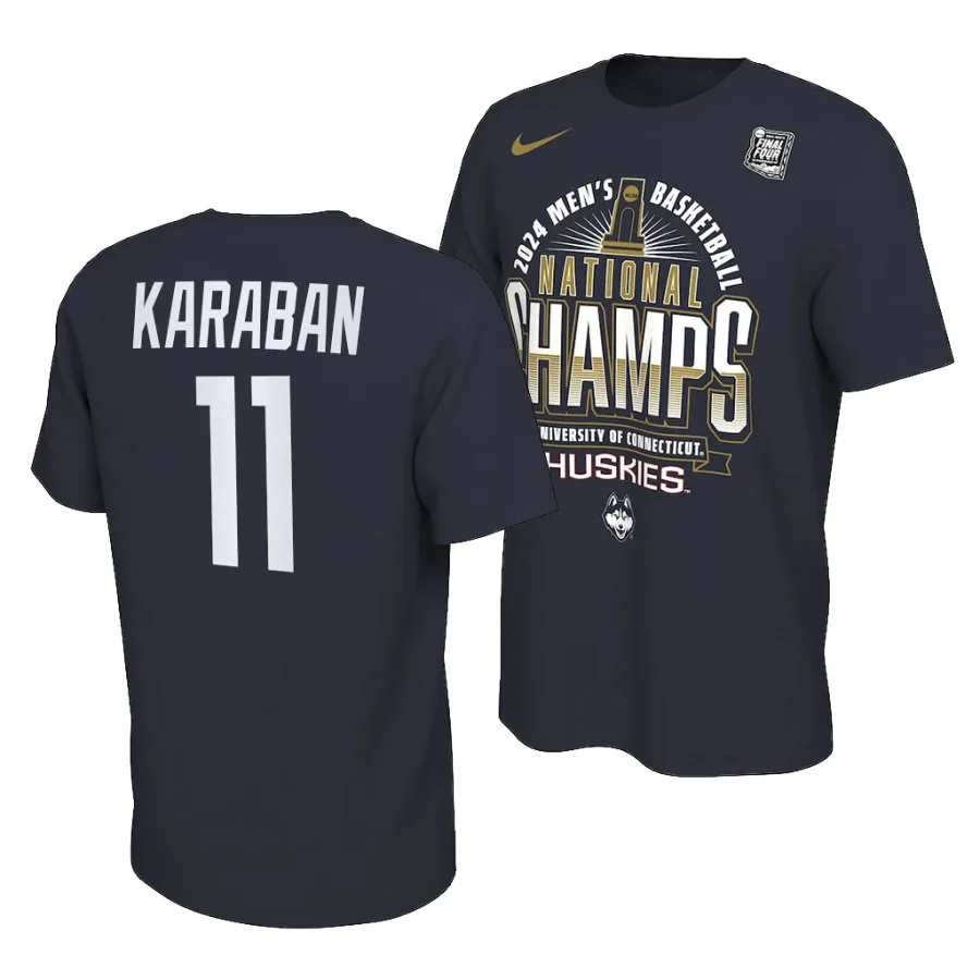 alex karaban locker room 2024 ncaa men's basketball national champions navy t shirts