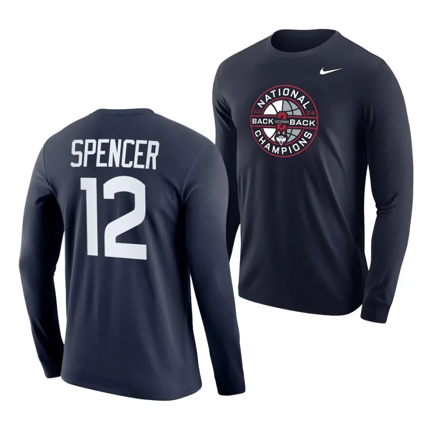 cam spencer long sleeve back to back ncaa men's basketball national champions navy t shirts