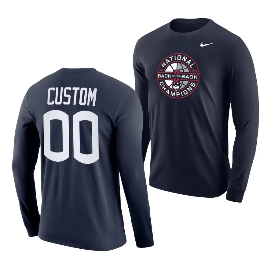 custom long sleeve back to back ncaa men's basketball national champions navy t shirts