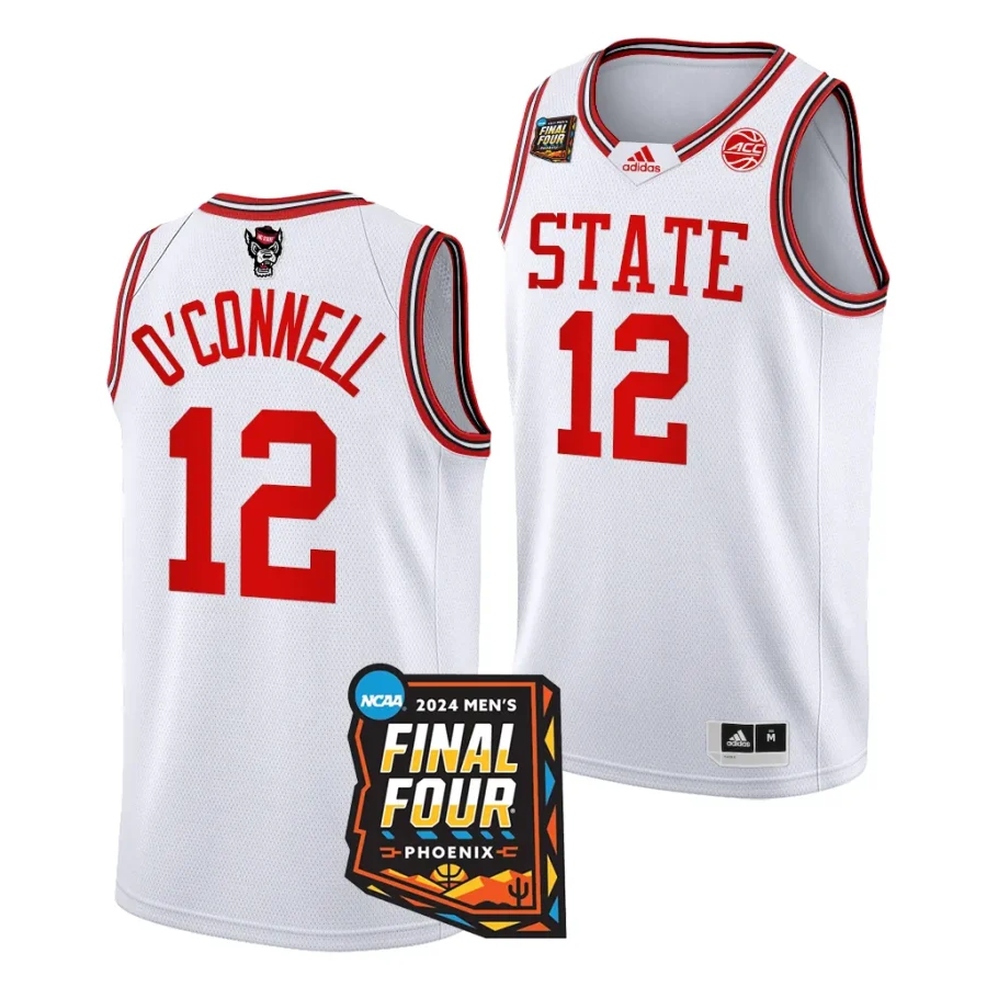 michael o'connell white 2024 ncaa march madness final four nc state wolfpackmens basketball jersey