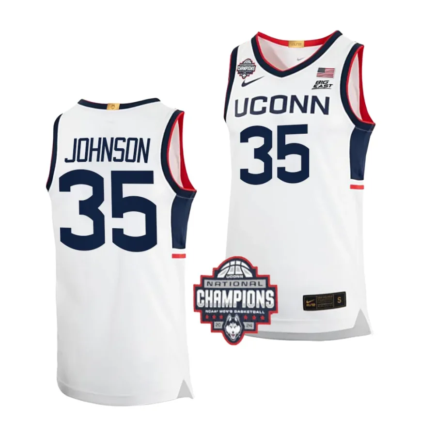 samson johnson white 2024 ncaa men's basketball national champions uconn huskieselite jersey