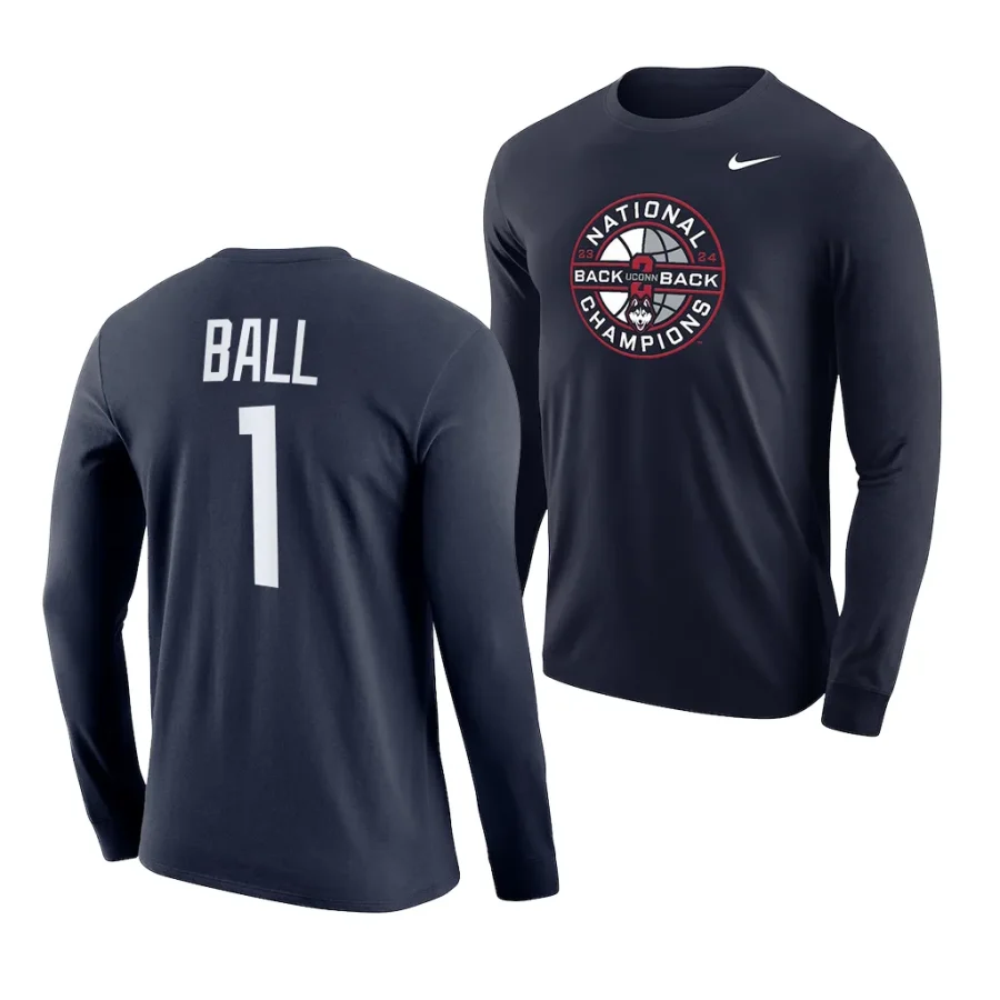 solomon ball long sleeve back to back ncaa men's basketball national champions navy t shirts