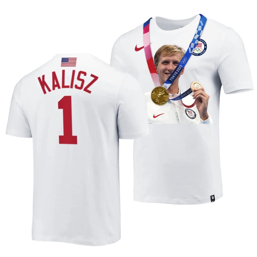 chase kalisz replica gold medal 2021 tokyo olymipcs swimming winner white shirt