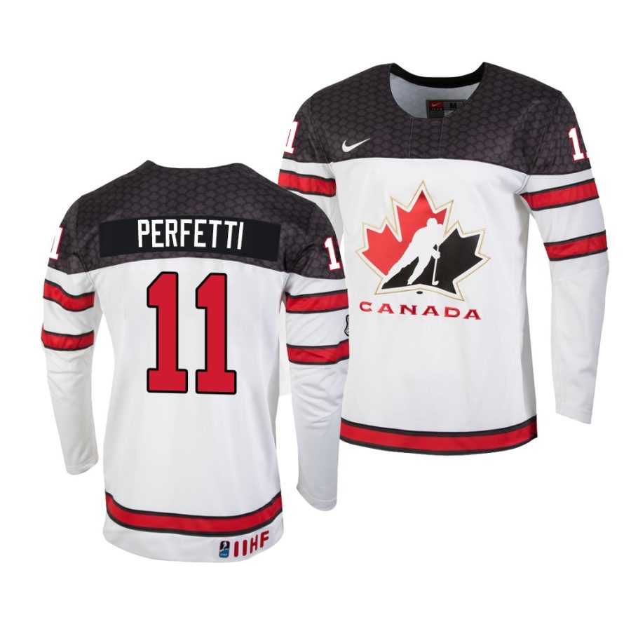 cole perfetti white 2022 iihf world junior championship canada home jersey