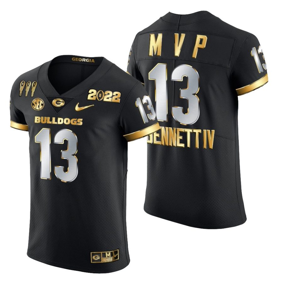 georgia bulldogs stetson bennett 3x cfp national champions golden limited black jersey