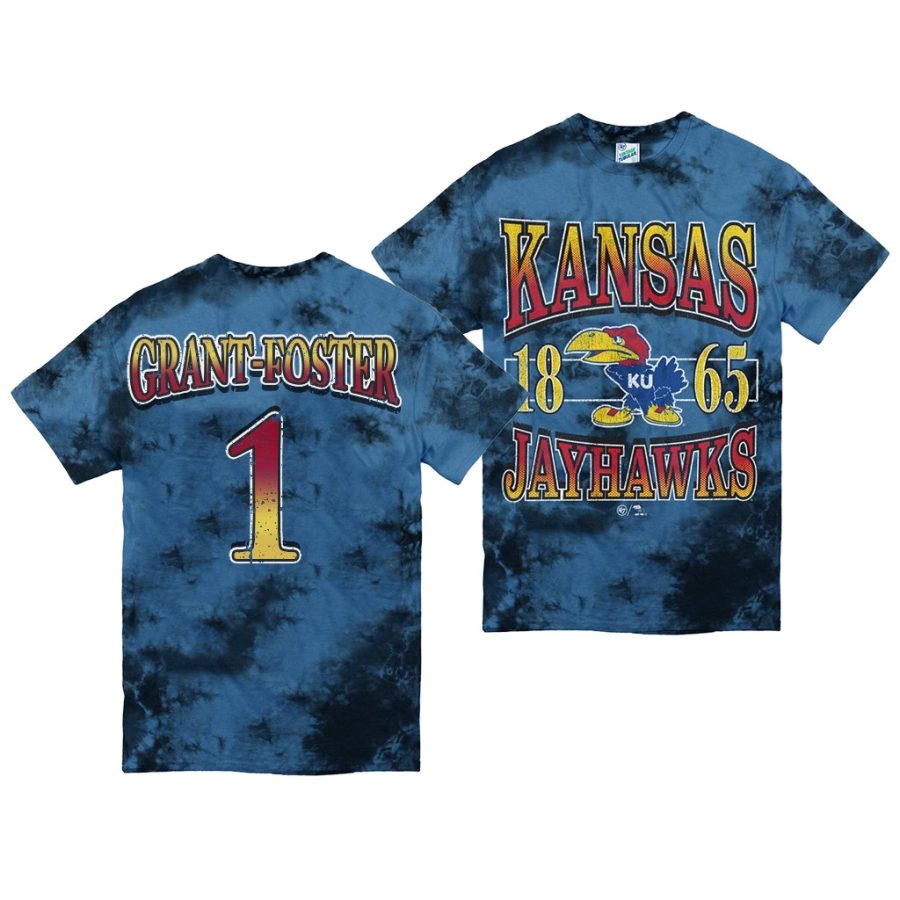 kansas jayhawks tyon grant foster blue vintage tubular retro tie dye t shirt