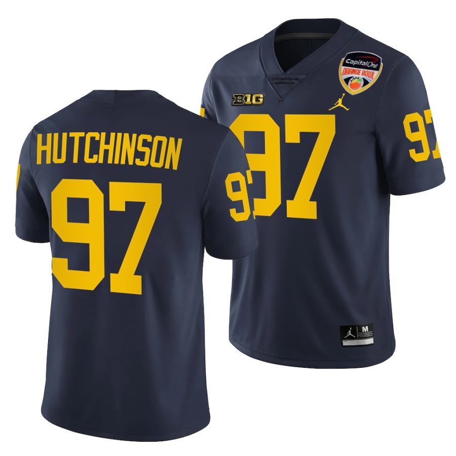 michigan wolverines aidan hutchinson navy 2021 orange bowl college football playoff jersey