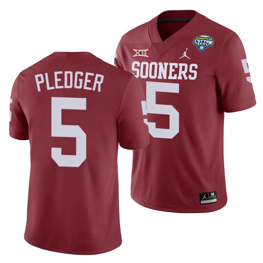 oklahoma sooners t.j. pledger crimson 2020 cotton bowl classic college football jersey