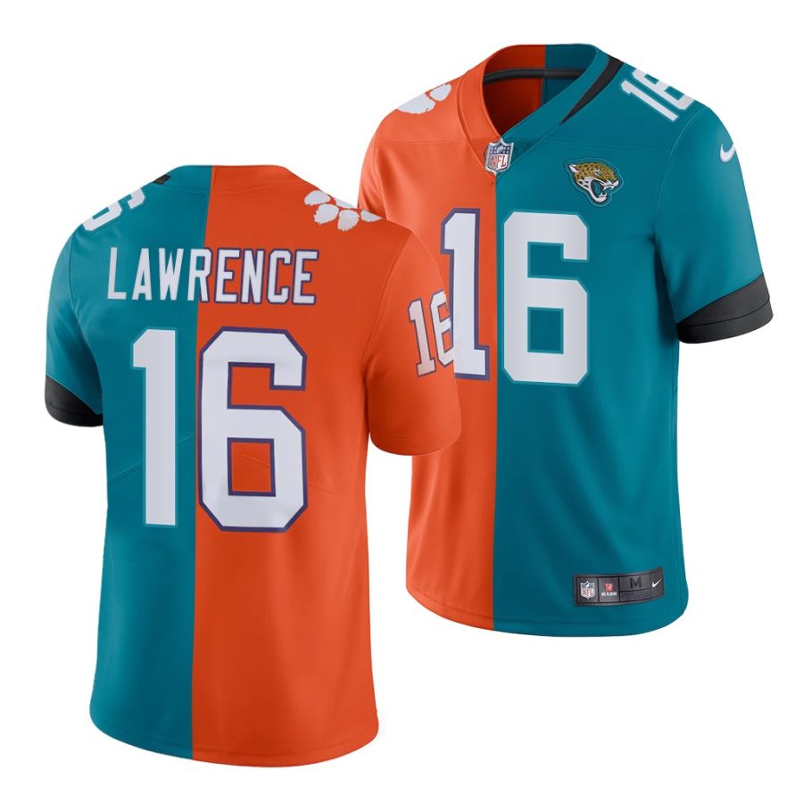 trevor lawrence jaguars 2021 nfl draft split men's teal orange jersey