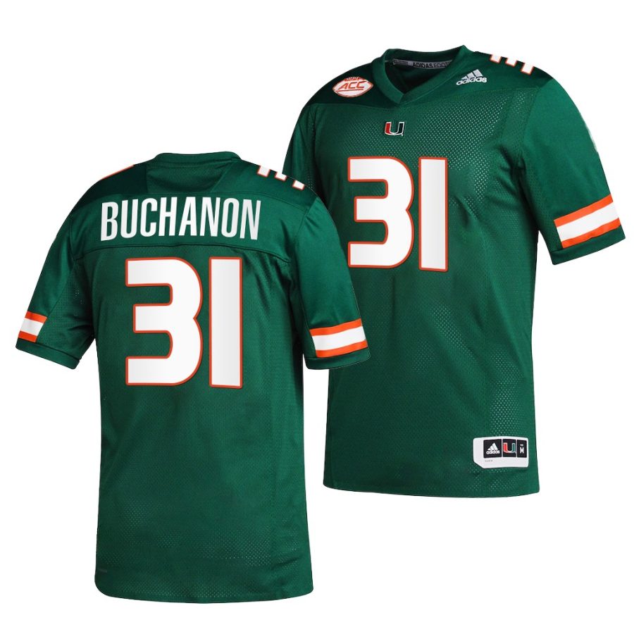 2001 hurricanes phillip buchanon green the greatest college football team jersey