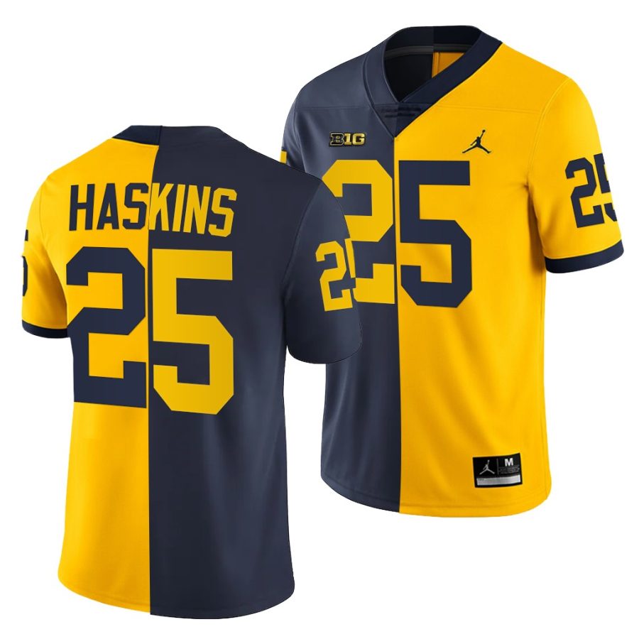 2021 22 michigan wolverines hassan haskins navy maize split edition college football jersey