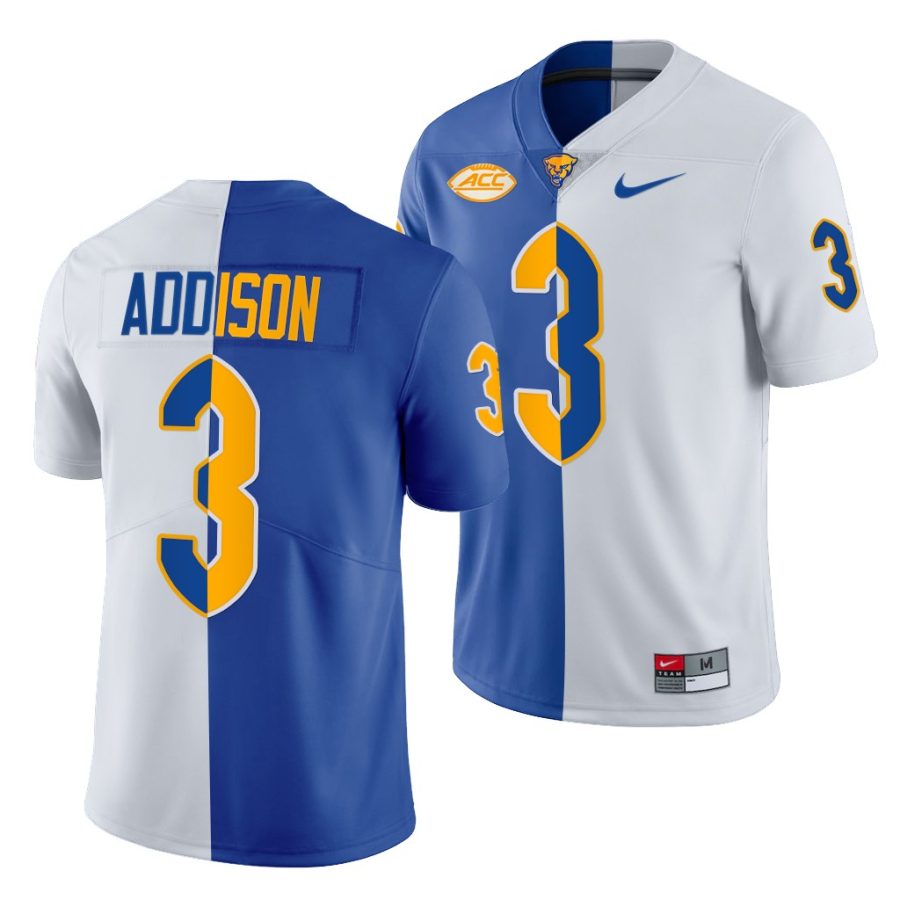 2021 22 pitt panthers jordan addison royal white split edition limited football jersey