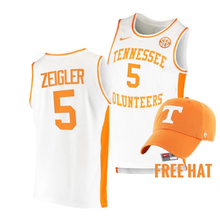 2021 22 tennessee volunteers zakai zeigler white college basketball free hat jersey