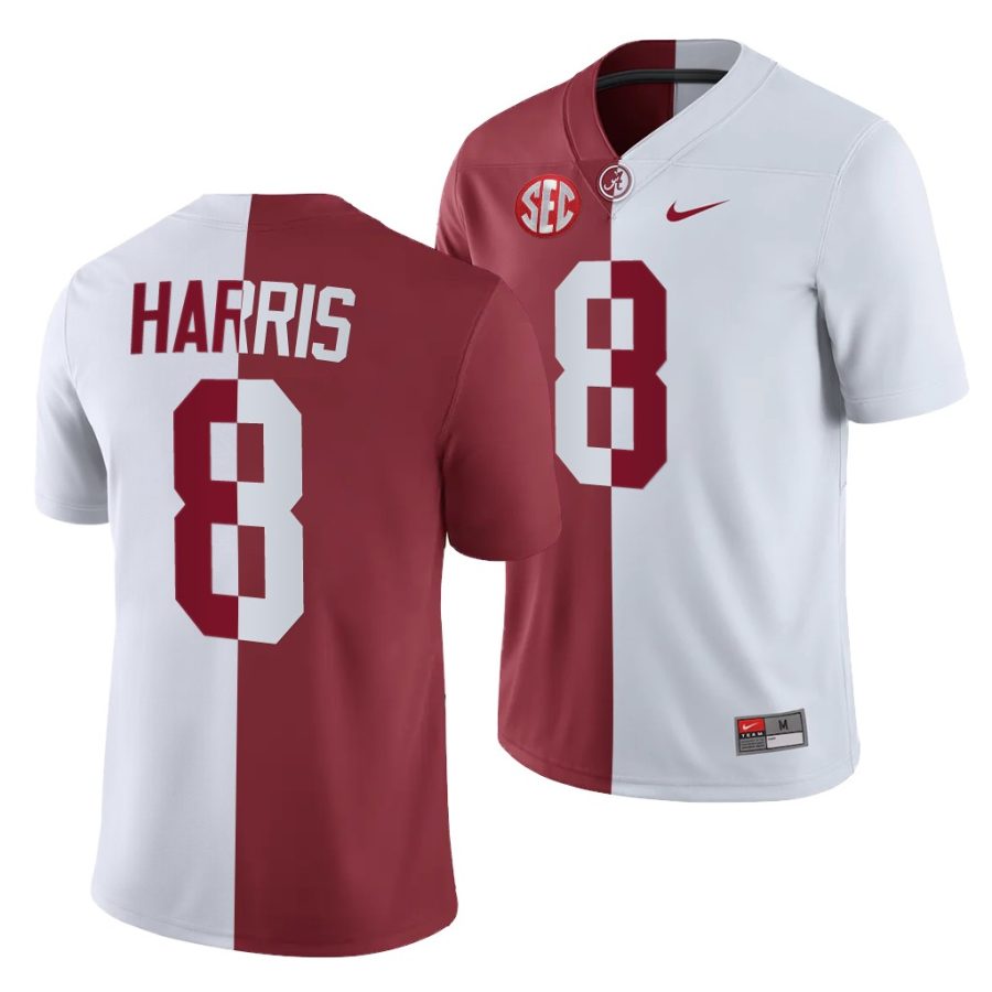 alabama crimson tide christian harris white crimson split men's jersey