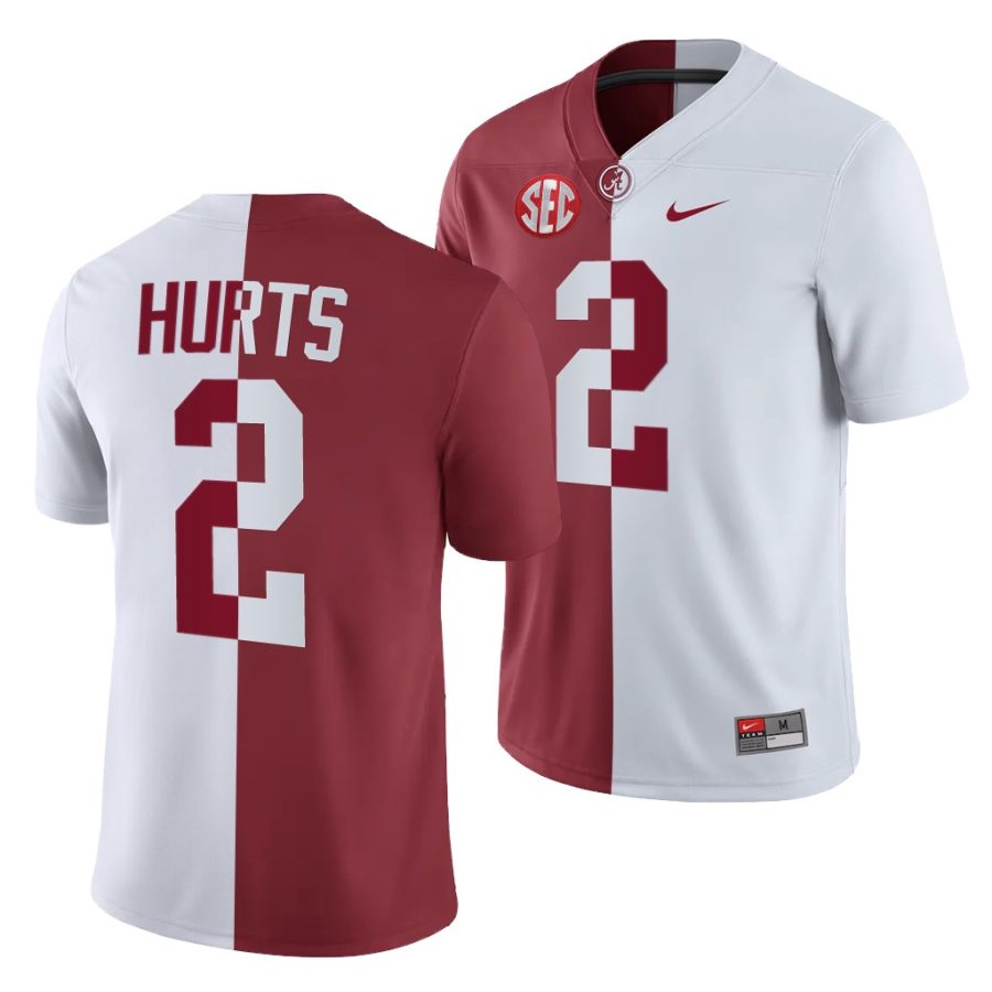 alabama crimson tide jalen hurts white crimson split men's jersey