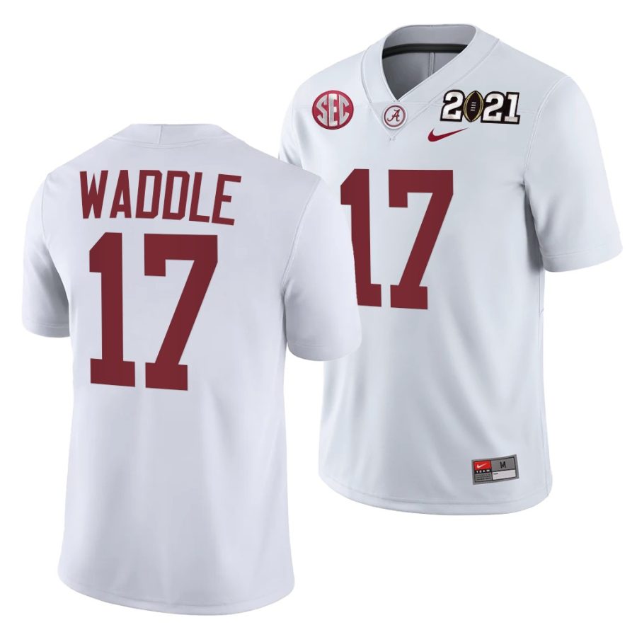 alabama crimson tide jaylen waddle white 2021 rose bowl champions college football playoff college football playoff jersey