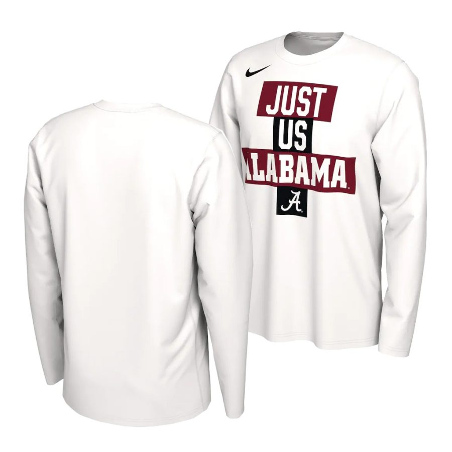 alabama crimson tide white 2021 postseason basketball just us bench long sleeve men t shirt