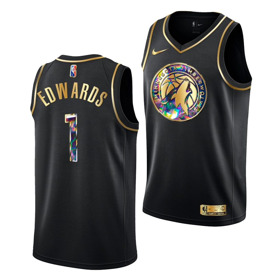 anthony edwards timberwolves diamond logo nba 75th season 2021 22 black jersey