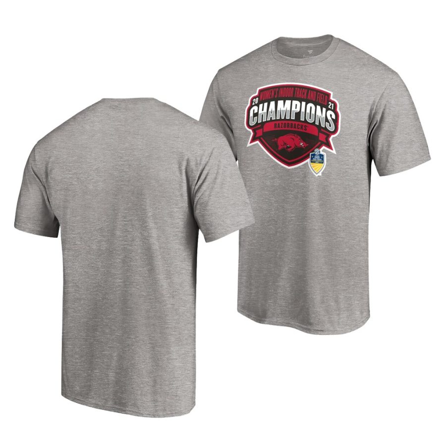 arkansas razorbacks heathered gray 2021 sec womens indoor track field champs men t shirt