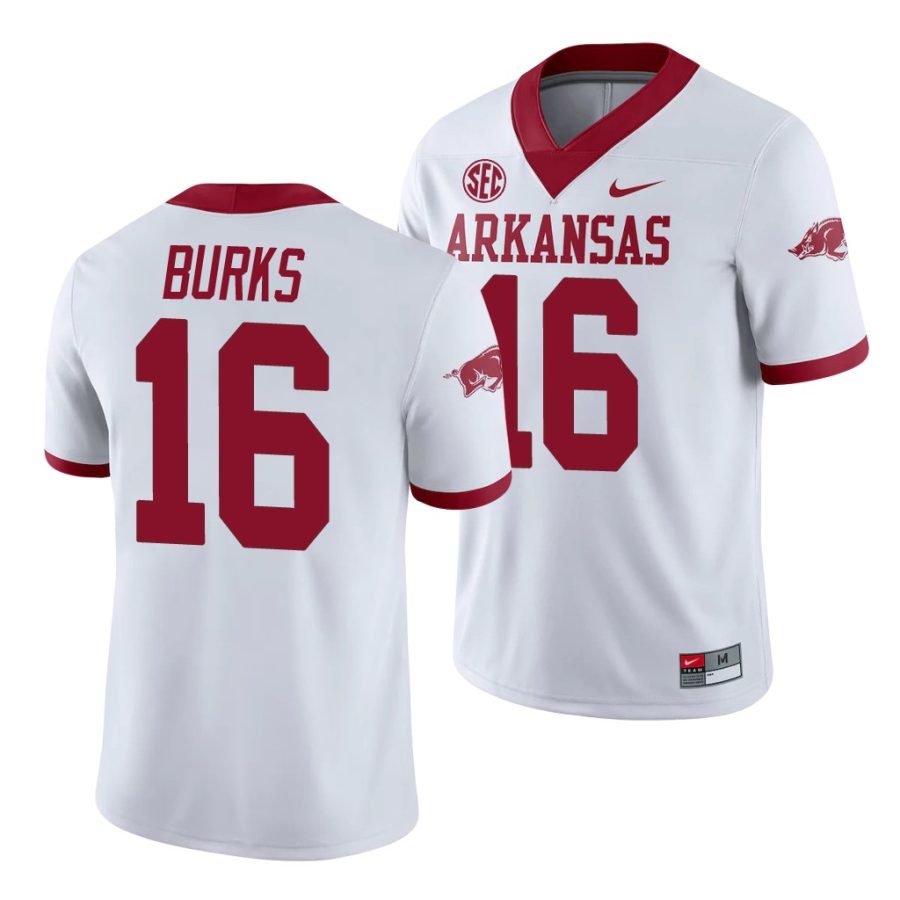 arkansas razorbacks treylon burks white college football men's jersey