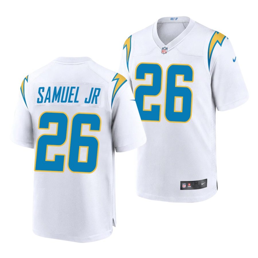 asante samuel jr. chargers 2021 nfl draft game men's white jersey