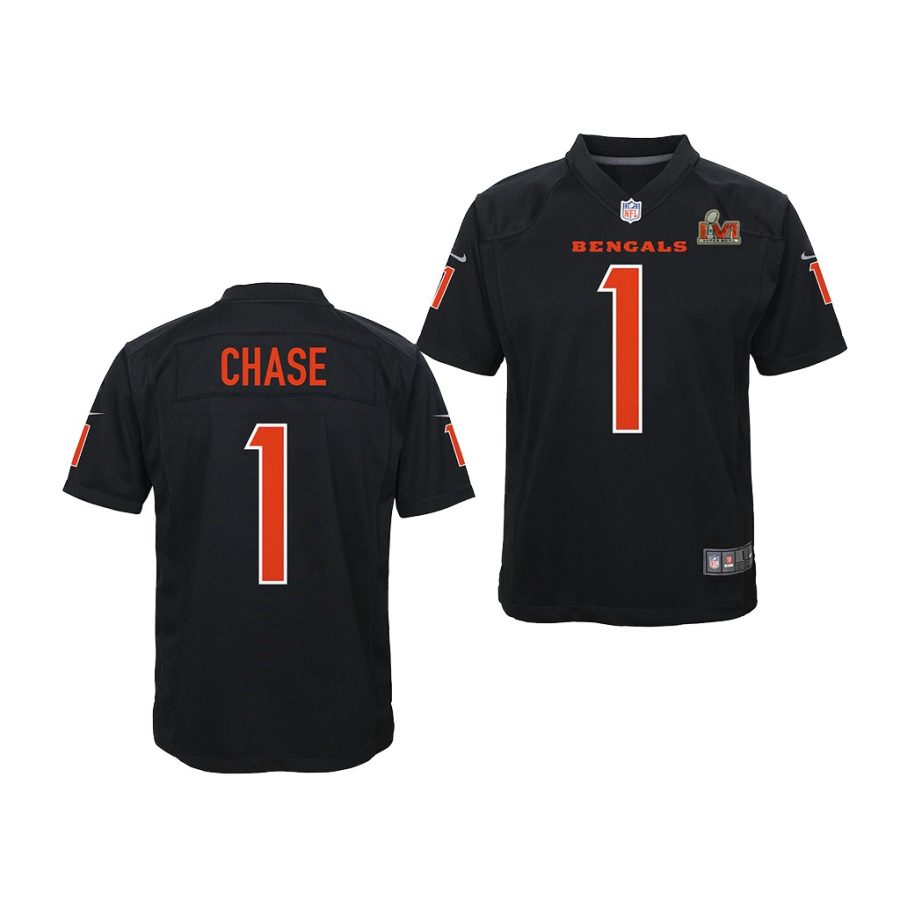 bengals ja'marr chase black super bowl lvi youth jersey