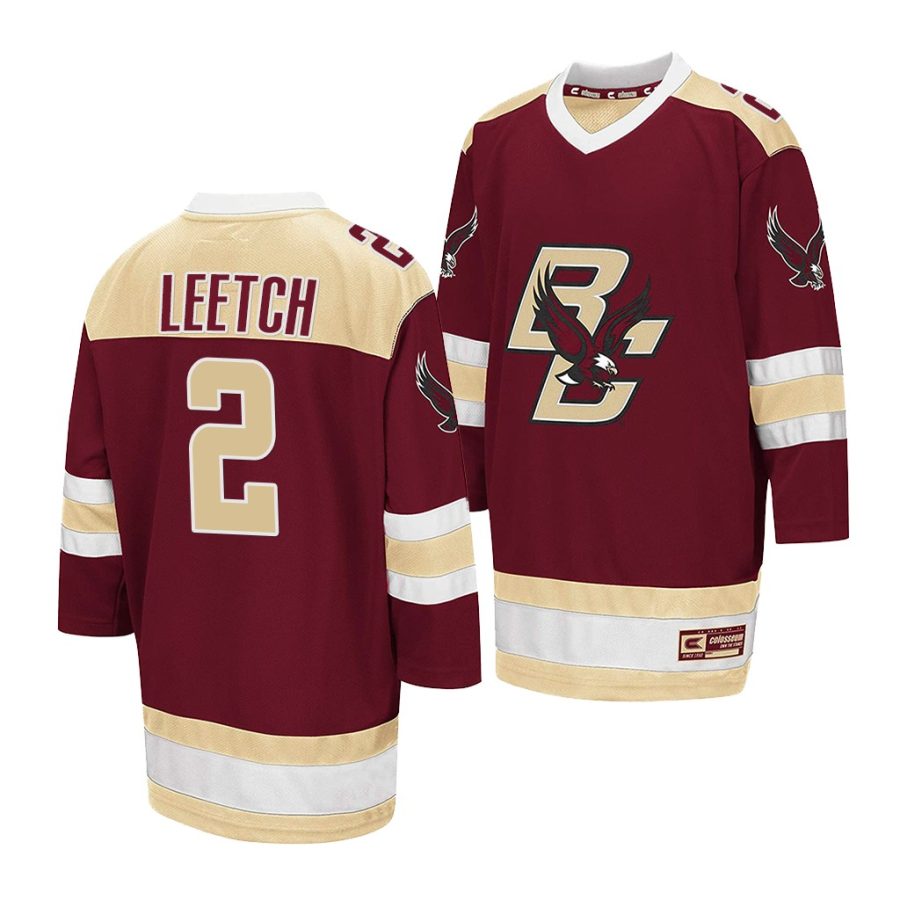 boston college eagles brian leetch 2021 22 college hockey maroon away jersey