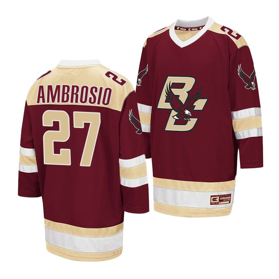 boston college eagles colby ambrosio 2021 22 college hockey maroon away jersey