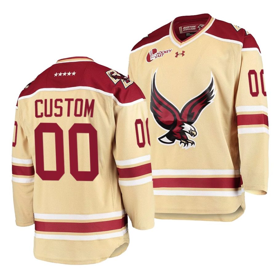 boston college eagles custom 2021 22 college hockey beige alternate jersey