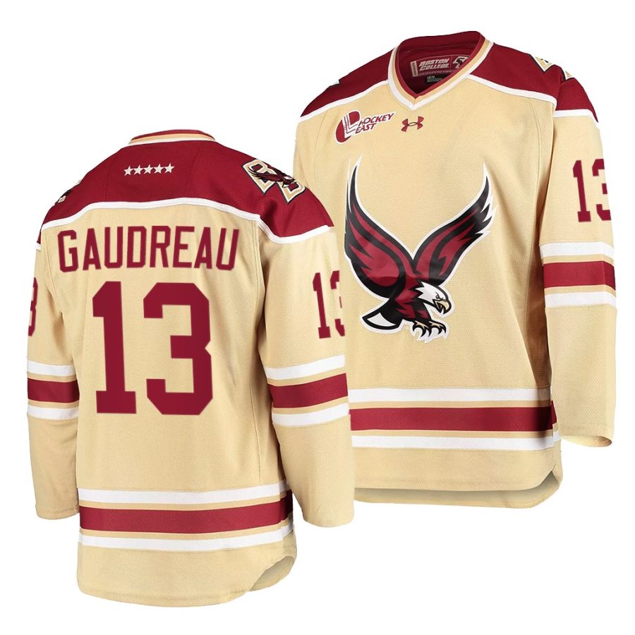 boston college eagles johnny gaudreau 2021 22 college hockey beige alternate jersey