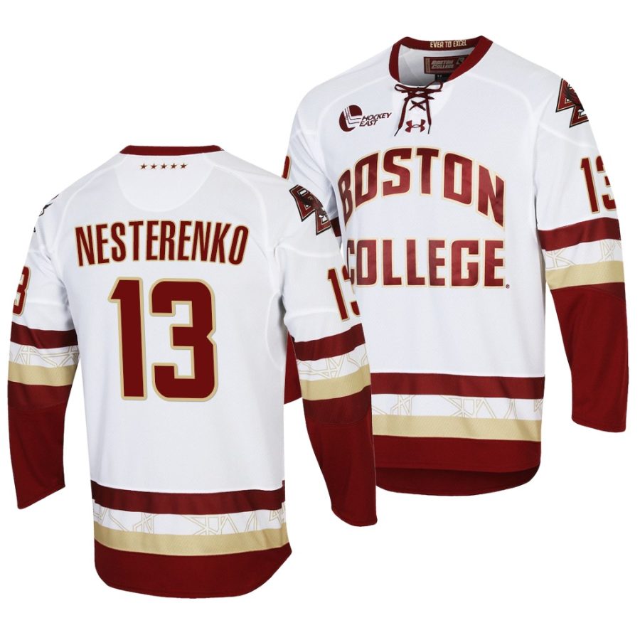 boston college eagles nikita nesterenko 2021 22 college hockey white performance jersey