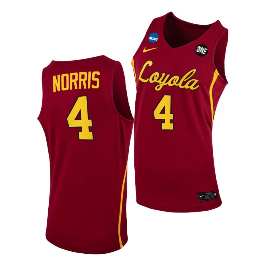 braden norris maroon 2021 march madness sweet 16 loyola chicago ramblers jersey