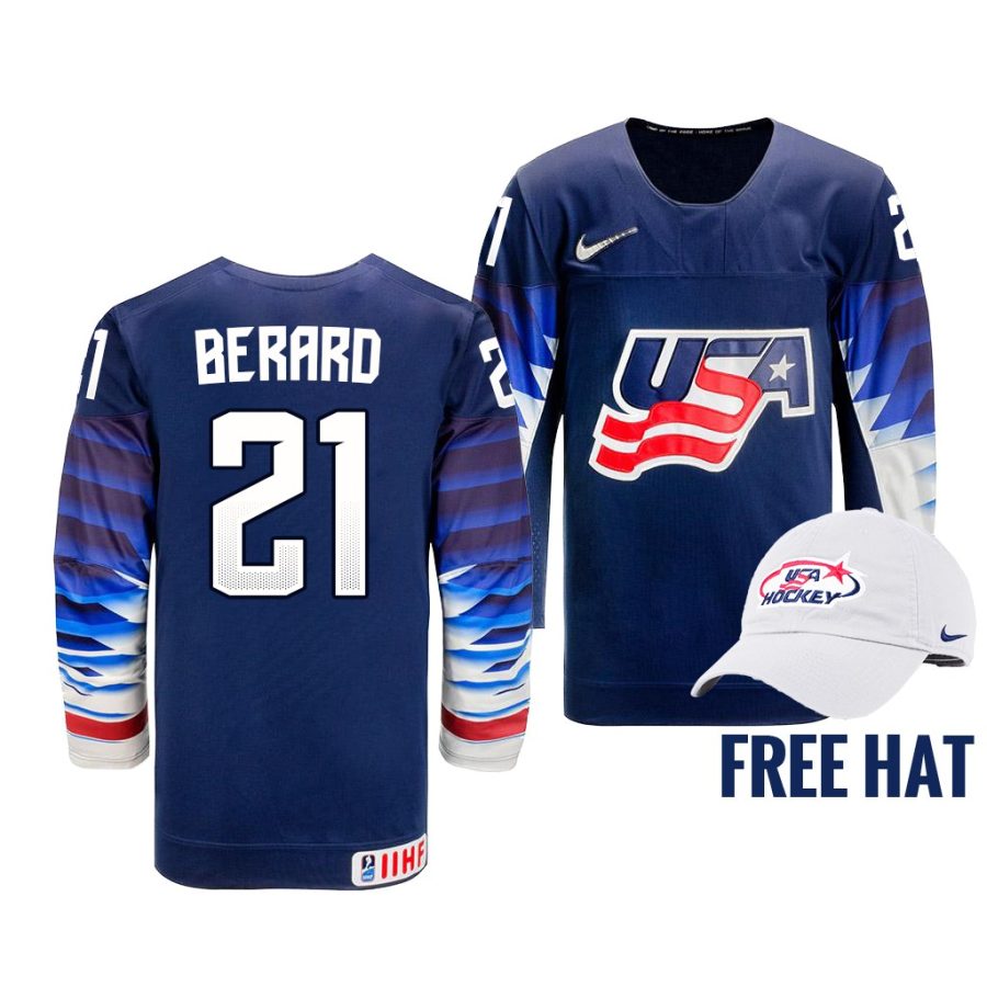 brett berard blue 2022 iihf world junior championship usa free hat jersey