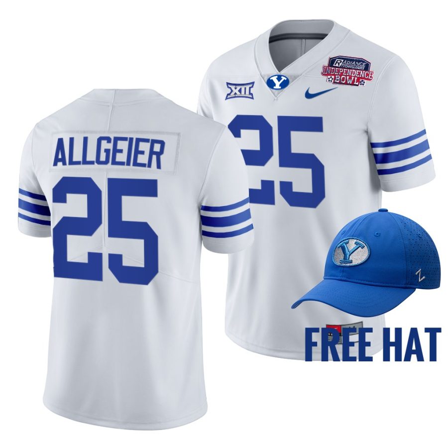 byu cougars tyler allgeier white 2021 independence bowl free hat jersey