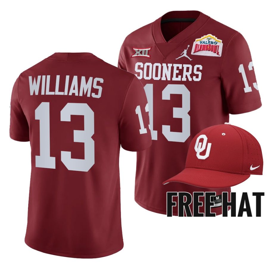 caleb williams oklahoma sooners crimson 2021 alamo bowl cfp jersey