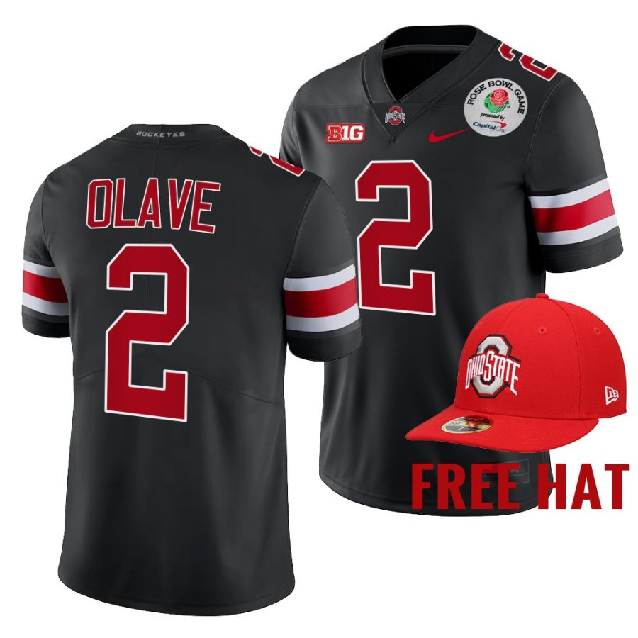 chris olave ohio state buckeyes black 2022 rose bowl college football playoff jersey