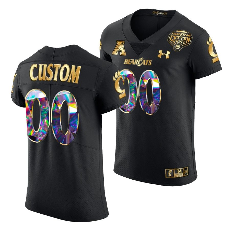 cincinnati bearcats custom 2021 22 2021 cotton bowl golden diamond edition black jersey